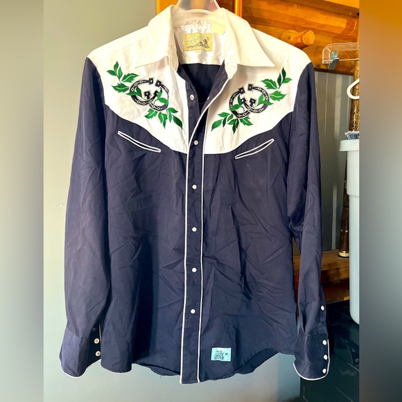 Roper Other - Roper Old West Classics BLUE DRESS Shirt HORSESHOE leaves Western, Pearl Snaps L